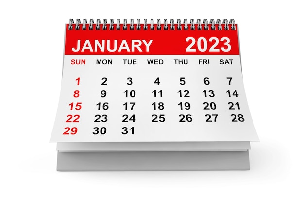 Calendario gennaio 2023 rendering 3d