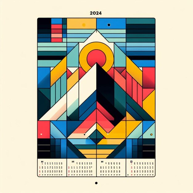 Calendario geometrico colorato realistico per l'anno 2024