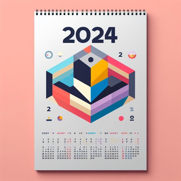 Calendario geometrico colorato realistico per l'anno 2024