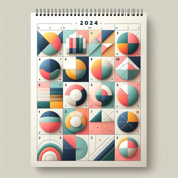 Calendario geometrico colorato realistico per l'anno 2024