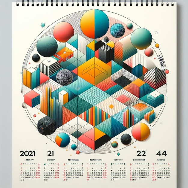 Calendario geometrico colorato realistico per l'anno 2024