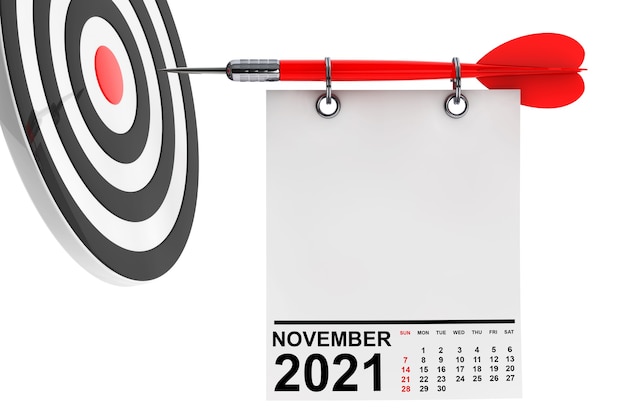 Calendario novembre 2021 su carta per appunti vuota con spazio libero per il tuo design con destinazione. Rendering 3D