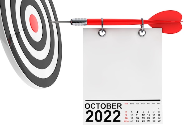 Calendario ottobre 2022 con Target 3d Rendering