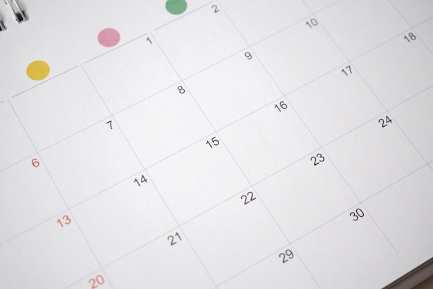 Calendario pagina data sfondo pianificazione aziendale appuntamento riunione concetto