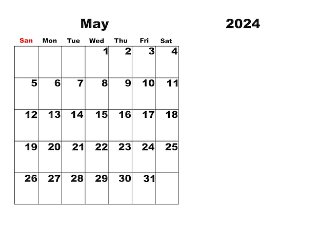 Calendario per il maggio 2024