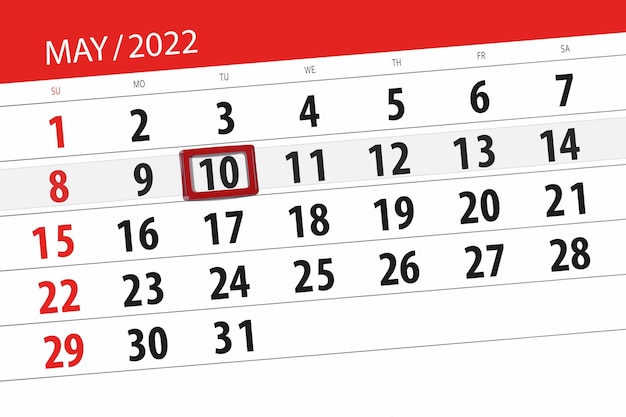 Calendario planner per il mese di maggio 2022 scadenza giorno 10 martedì