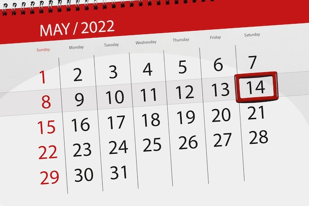 Calendario planner per il mese di maggio 2022 scadenza giorno 14 sabato