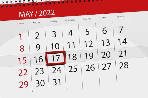 Calendario planner per il mese di maggio 2022 scadenza giorno 17 martedì