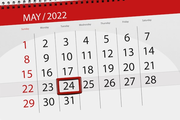 Calendario planner per il mese di maggio 2022 scadenza giorno 24 martedì