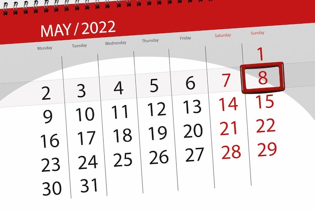 Calendario planner per il mese di maggio 2022 scadenza giorno 8 domenica