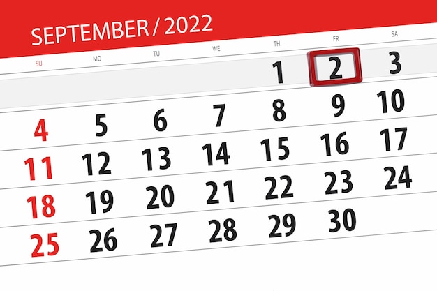 Calendario planner per il mese di settembre