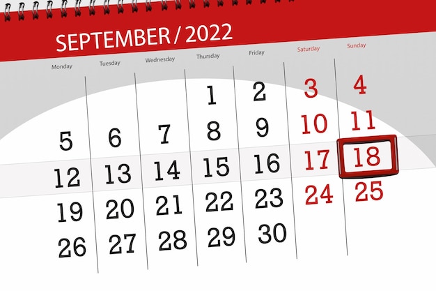 Calendario planner per il mese settembre 2022 scadenza giorno 18 domenica