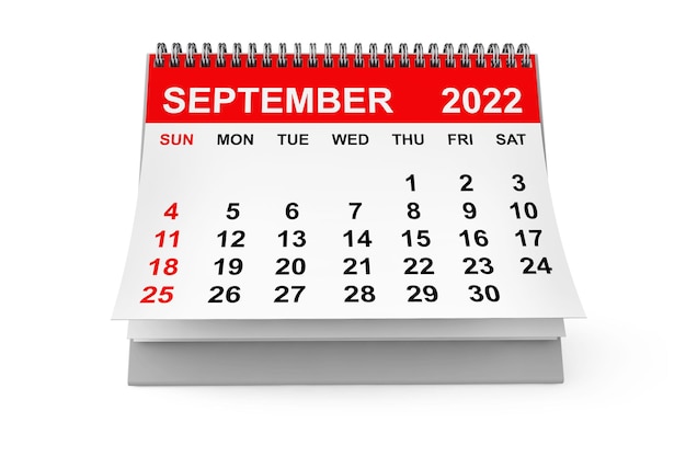 Calendario settembre 2022 Rendering 3d