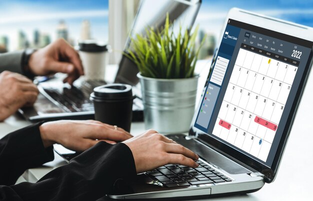 Calendario sull'applicazione software per computer per la pianificazione della pianificazione modesta