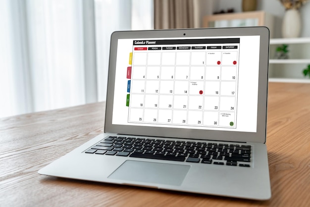 Calendario sull'applicazione software per computer per la pianificazione della pianificazione modesta