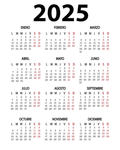 Calendario verticale spagnolo 2025