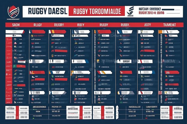 Calendario vettoriale delle partite del torneo di rugby tutte le date delle partite Dimensione A2 pronta f