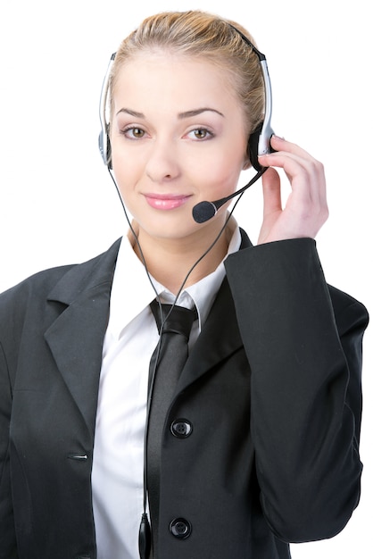 Call center dell'operaio di servizio di assistenza al cliente della donna.