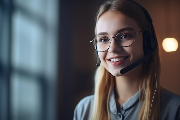 Call center giovane donna e sorriso