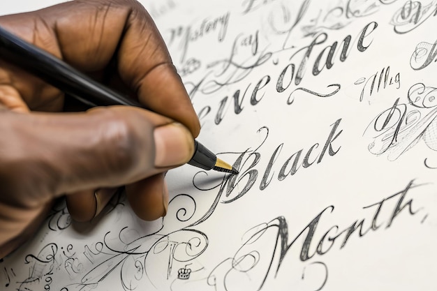 Calligrafia artistica disegnata a mano del mese della storia nera creata da un abile artista con una multa