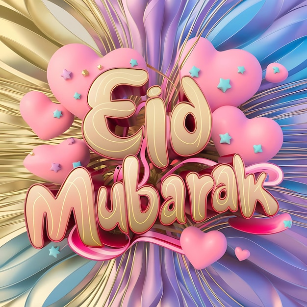 Calligrafia Eid Mubarak con luna incisa cava su sfondo bokeh dorato Illustrazione