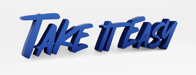 Calmati. Una frase calligrafica e uno slogan motivazionale. Logo 3d blu nello stile della calligrafia a mano su uno sfondo bianco uniforme con ombre. illustrazione 3D.