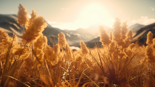 Calore giornata di sole del tramonto estivo all'aperto dietro la pianta secca marrone