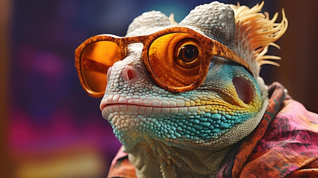 Camaleonte che indossa occhiali da sole