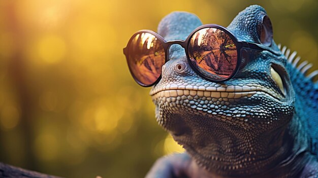 Camaleonte che indossa occhiali da sole