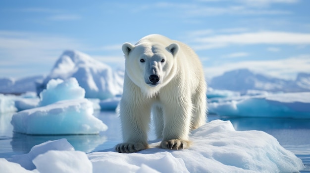 Cambiamento climatico Un orso polare in piedi su un ghiacciaio che si sta sciogliendo