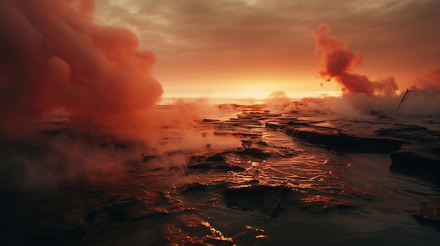 Cambiamento elementare Cielo fumoso Oceano bollente e fondo marino asciutto