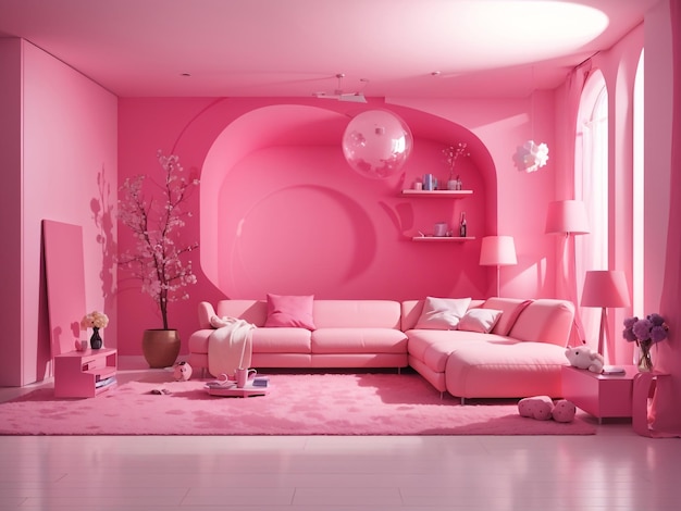 Camera astratta 3D in colore rosa Pustel