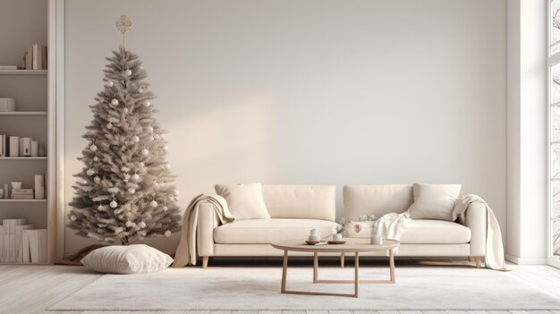 Camera bianca con eleganti interni moderni di Natale e Capodanno