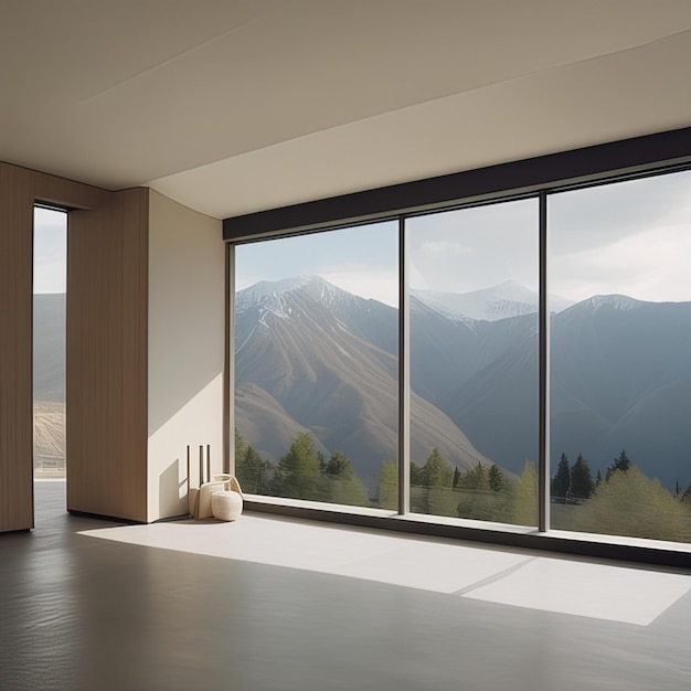 Camera con ampia finestra vista montagna