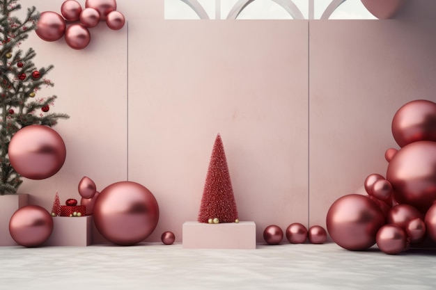 Camera con un albero di Natale e decorazioni