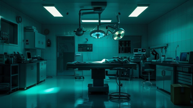 Camera d'ospedale con luci e attrezzature mediche