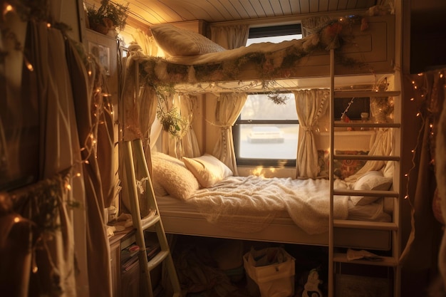 Camera da letto all'interno del camper IA generativa