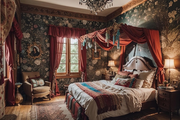 Camera da letto Boho Glam che mescola bohémien e lusso