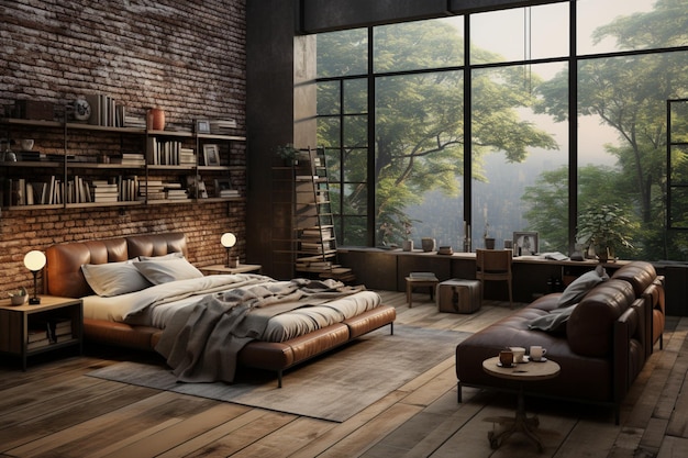 Camera da letto con concept design industriale