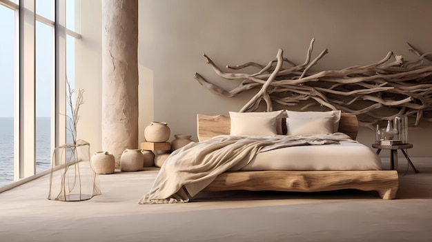 camera da letto con le pareti color sabbia