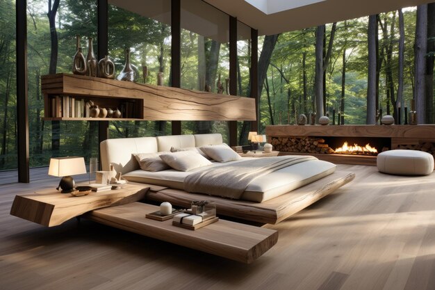 camera da letto con materiali naturali e idee di ispirazione contemporanea in legno