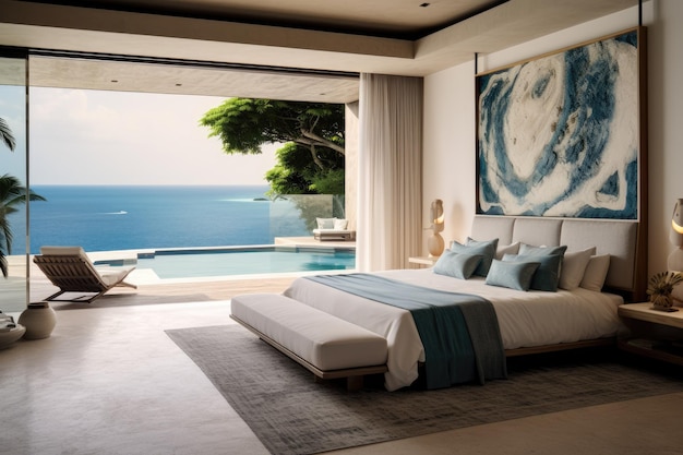 Camera da letto con vista sull'oceano
