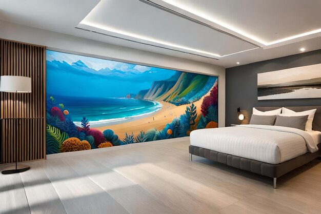 Camera da letto con vista sulla spiaggia e sull'oceano