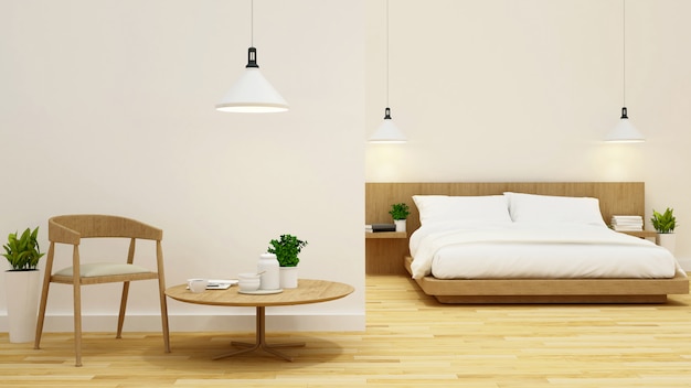Camera da letto e soggiorno pulito design-3d rendering