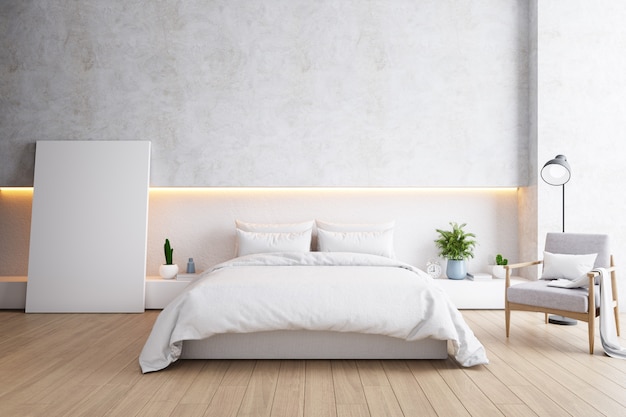 Camera da letto e stile Loft moderno, concetto minimalista in camera accogliente