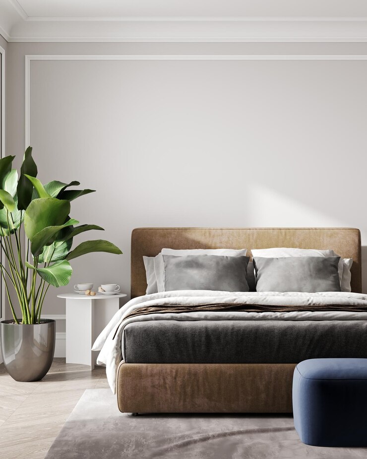 Camera da letto interna in stile scandinavo per la casa mock up 3d rendering