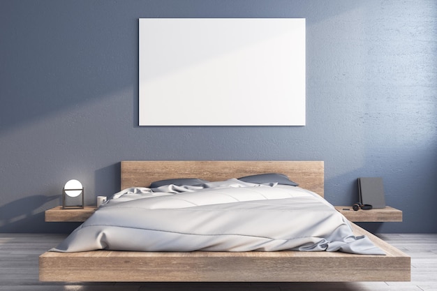 Camera da letto minimalista con banner bianco