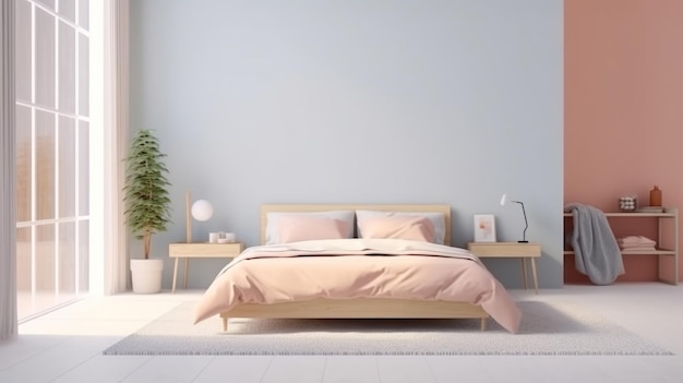 Camera da letto minimalista in colori pastello Illustrazione AI GenerativexA