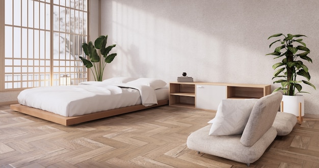 Camera da letto moderna - stile giapponese. Rendering 3D