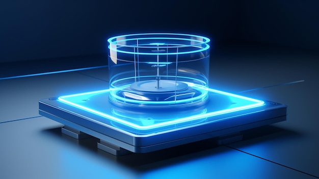 camera di levitazione trasparente futuristica con campi magnetici